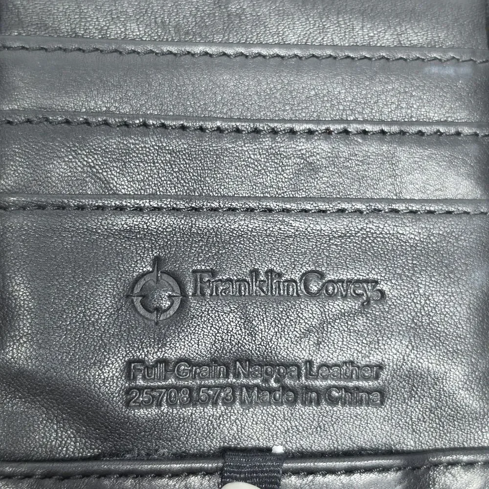 Vintage Franklin Covey 7 Rings Full Grain Nappa Black Leather Binder w/Window